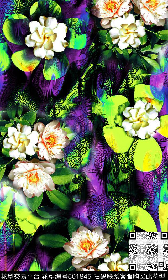 花卉时尚数码数码印花华亿平台下载（图片编号: 501845） - 瓦栏（Walan）