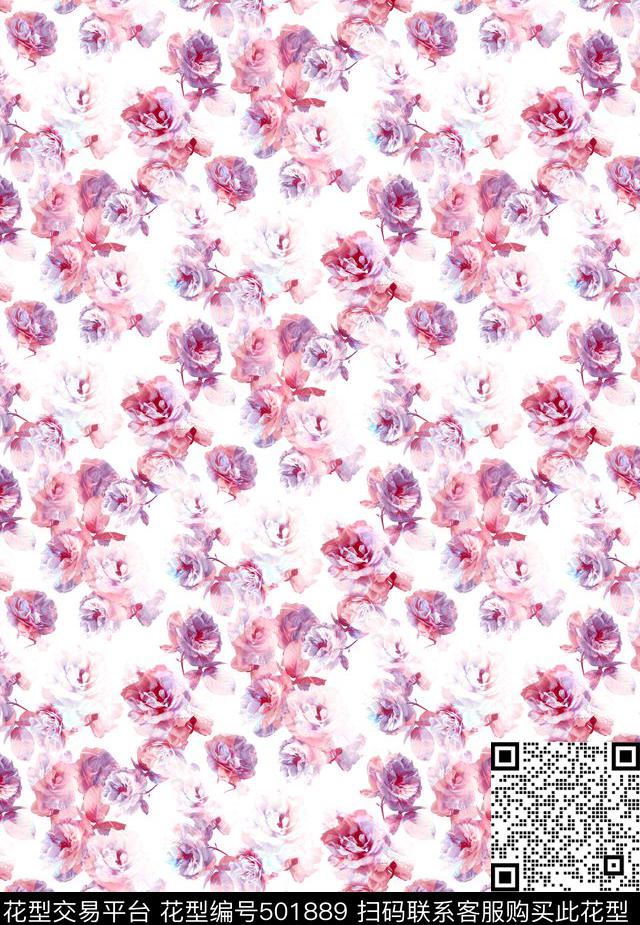 水彩彩绘花卉花朵花瓣花蕾粉色数码印花华亿平台下载（图片编号: 501889） - 瓦栏（Walan）