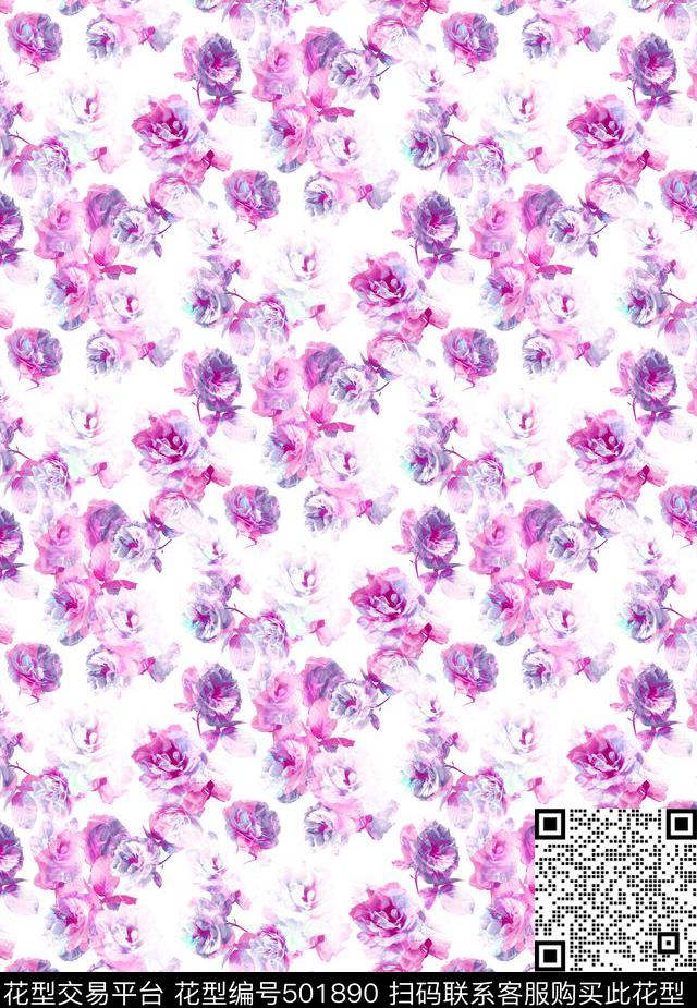 水彩彩绘花卉花朵花瓣花蕾粉色数码印花华亿平台下载（图片编号: 501890） - 瓦栏（Walan）