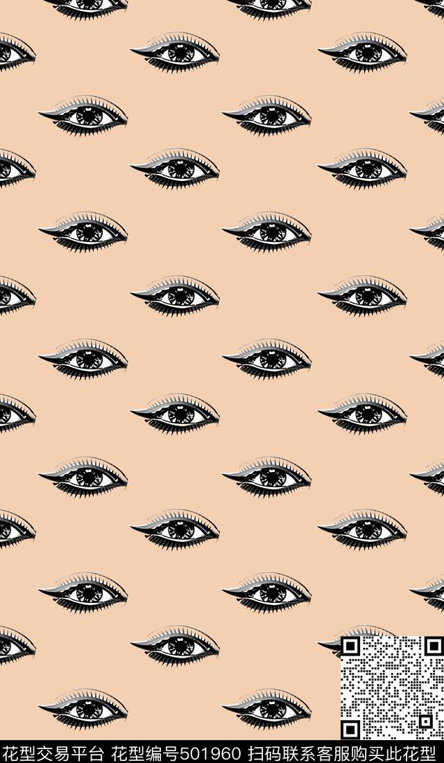 几何抽象人体五官立体眼睛品牌设计大牌设计创意时尚潮流简洁大气大方得体优雅典雅数码印花服装家访沙发布窗帘传统印花华亿平台下载（图片编号: 501960） - 瓦栏（Walan）
