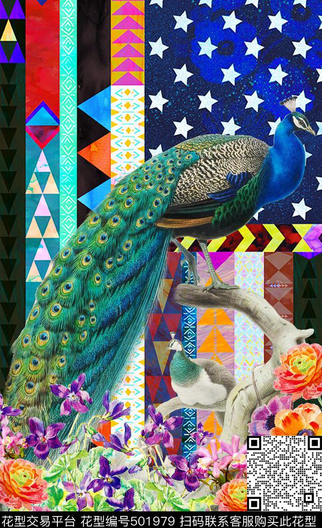 潮流大牌孔雀数码印花华亿平台下载（图片编号: 501979） - 瓦栏（Walan）