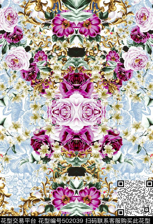图案欧式花卉数码印花华亿平台下载（图片编号: 502039） - 瓦栏（Walan）