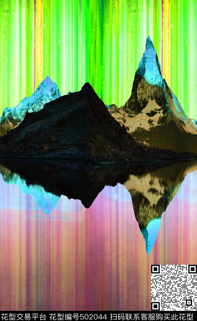 定位流行华亿平台高山湖泊渐变山水风景数码印花华亿平台下载（图片编号: 502044） - 瓦栏（Walan）