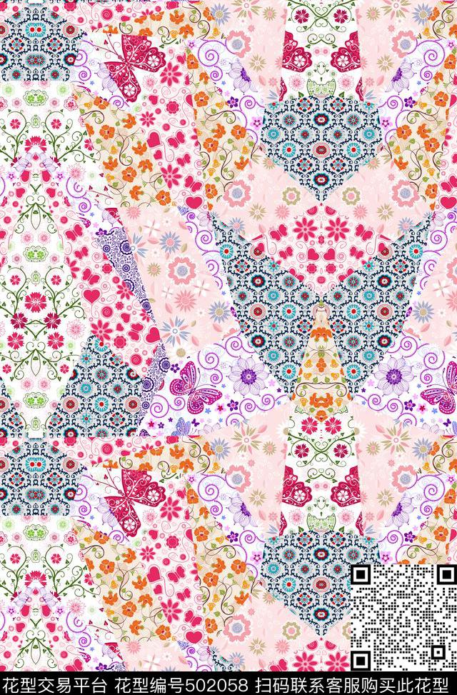 传统花卉拼块夹克传统印花华亿平台下载（图片编号: 502058） - 瓦栏（Walan）