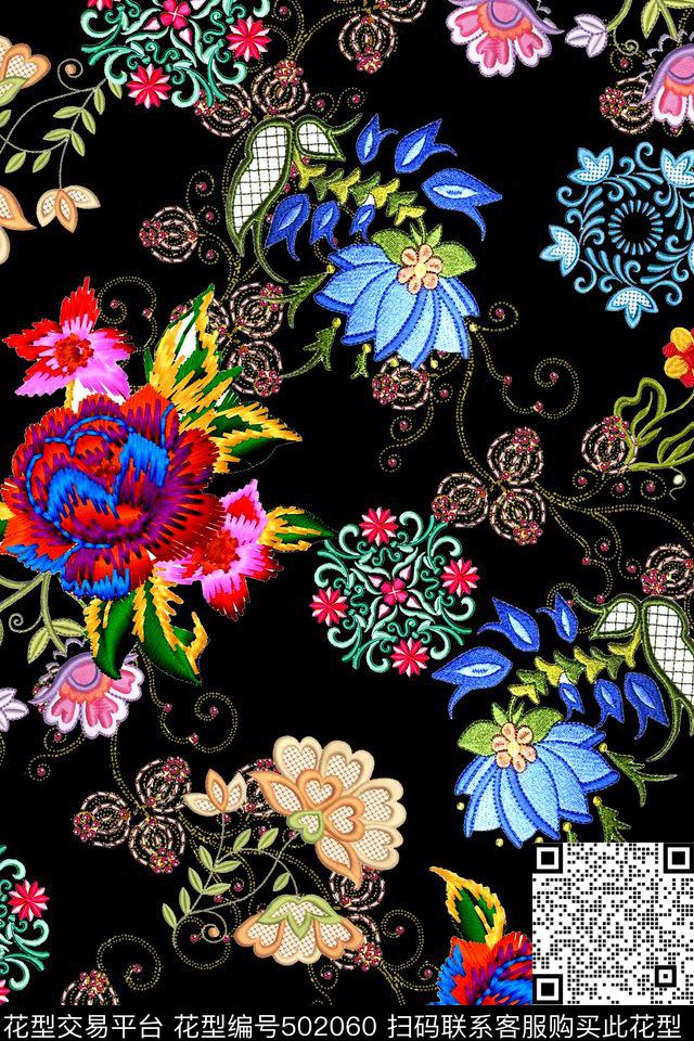 时尚织锦缎花卉数码印花华亿平台下载（图片编号: 502060） - 瓦栏（Walan）
