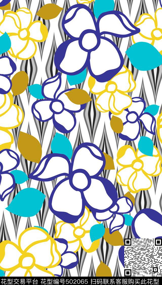复古几何简化花朵传统印花华亿平台下载（图片编号: 502065） - 瓦栏（Walan）