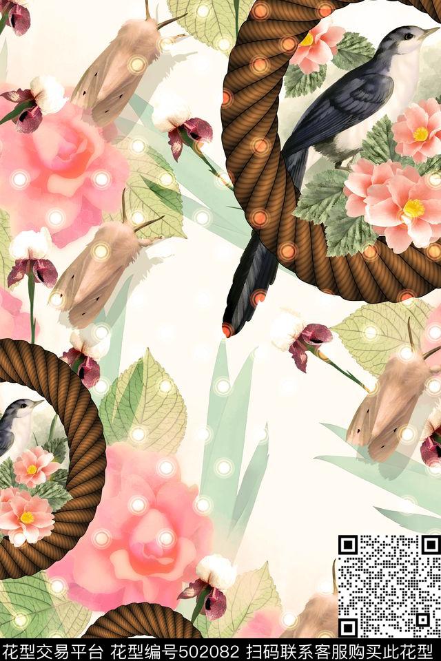 圣诞风花卉鸟数码印花华亿平台下载（图片编号: 502082） - 瓦栏（Walan）