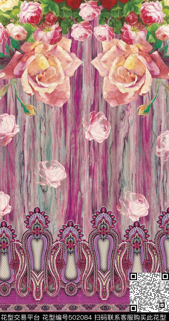 花卉潮流时尚大牌传统花纹民族风数码印花华亿平台下载（图片编号: 502084） - 瓦栏（Walan）