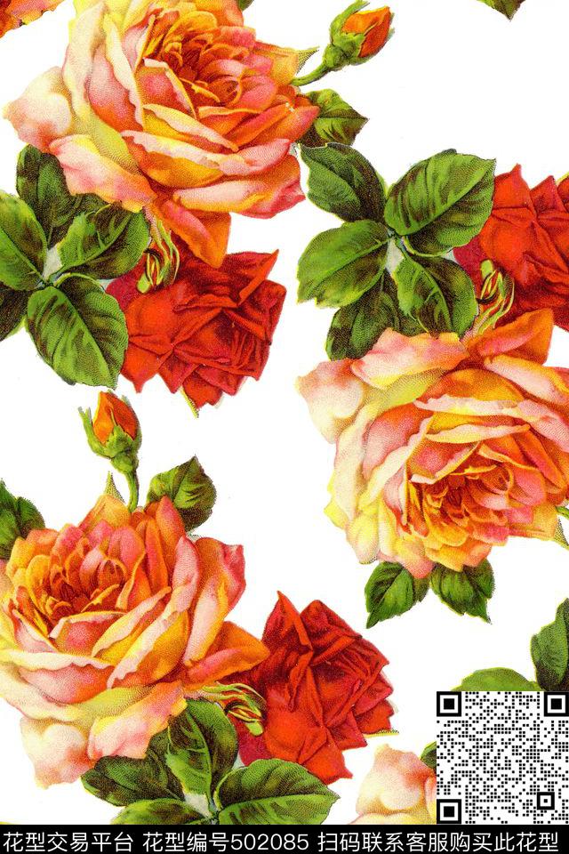 女装潮流时尚大牌手绘水彩花卉数码印花华亿平台下载（图片编号: 502085） - 瓦栏（Walan）