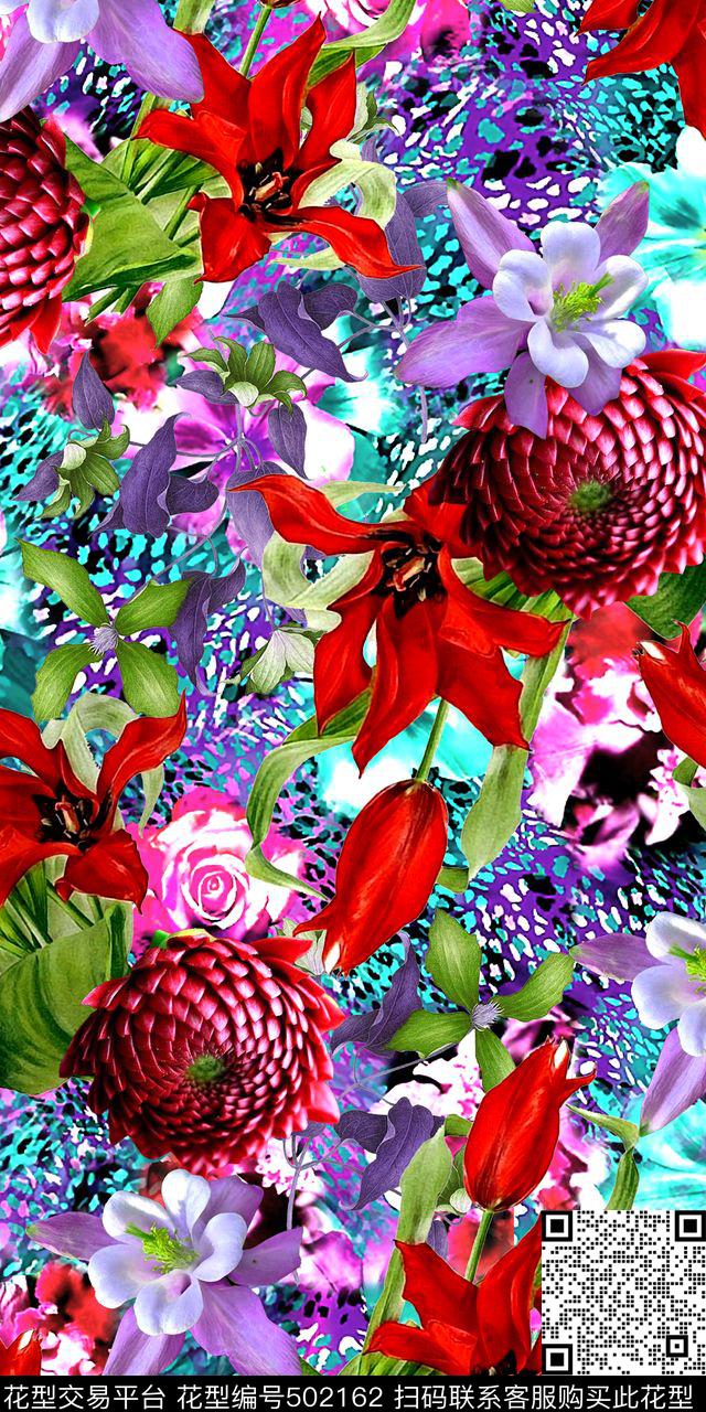 热带风格豹纹花卉数码印花华亿平台下载（图片编号: 502162） - 瓦栏（Walan）