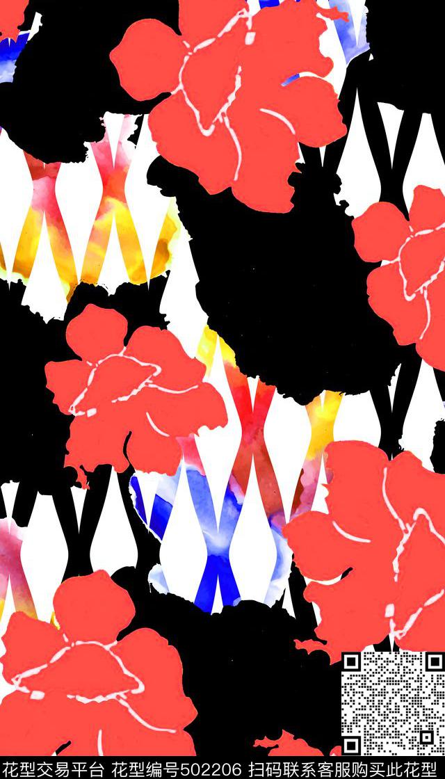 复古几何简化花朵数码印花华亿平台下载（图片编号: 502206） - 瓦栏（Walan）