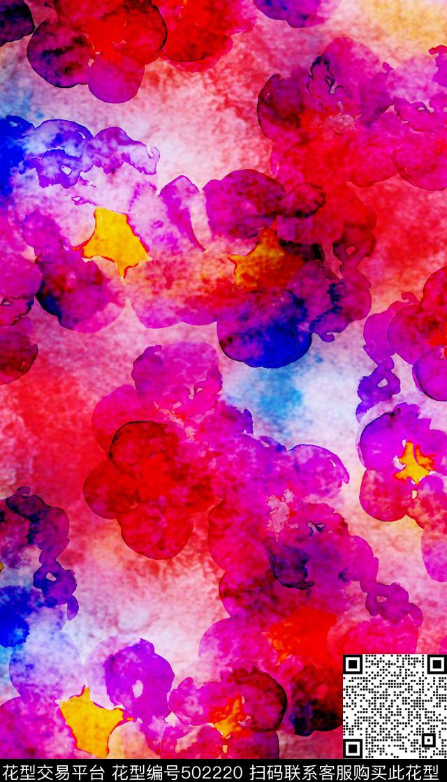 抽象水彩风花卉数码印花华亿平台下载（图片编号: 502220） - 瓦栏（Walan）