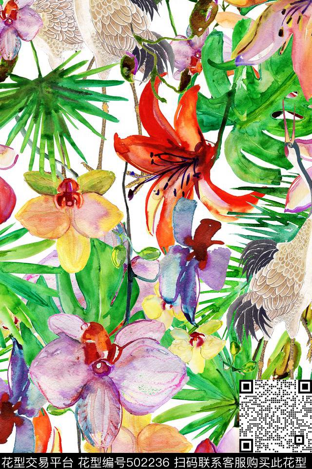大牌花卉手绘数码印花华亿平台下载（图片编号: 502236） - 瓦栏（Walan）