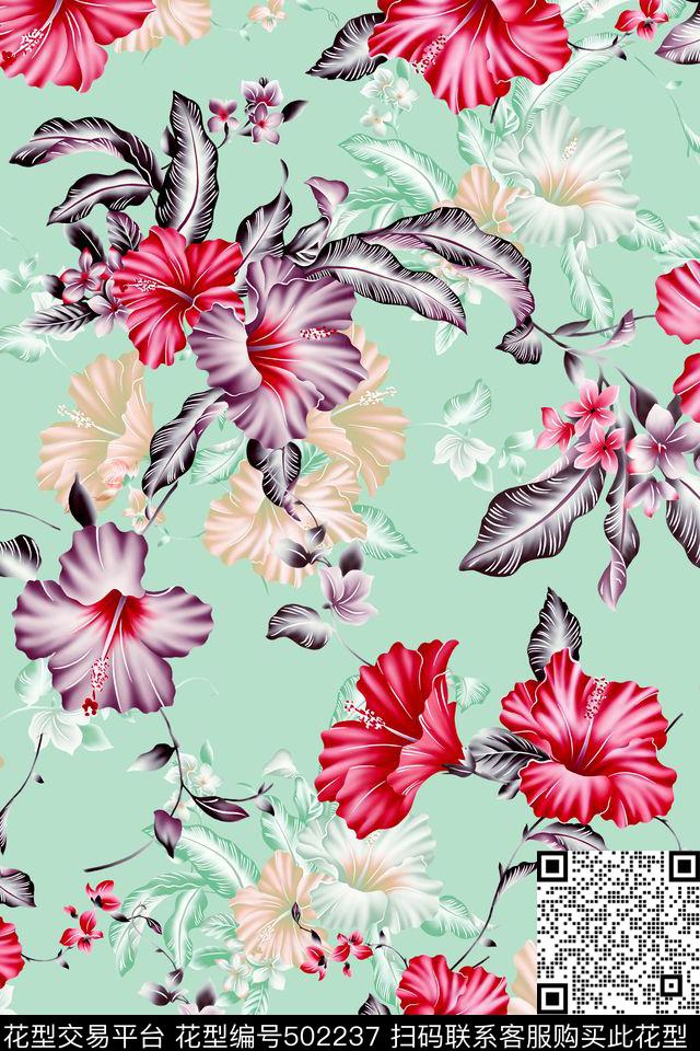 清爽花朵时尚数码印花华亿平台下载（图片编号: 502237） - 瓦栏（Walan）