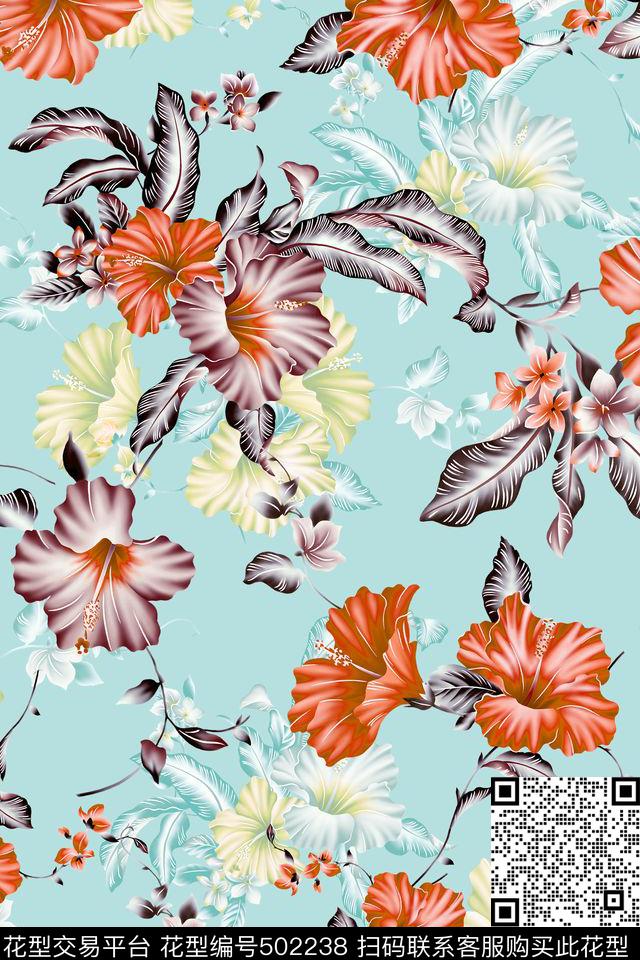 清爽花朵时尚数码印花华亿平台下载（图片编号: 502238） - 瓦栏（Walan）