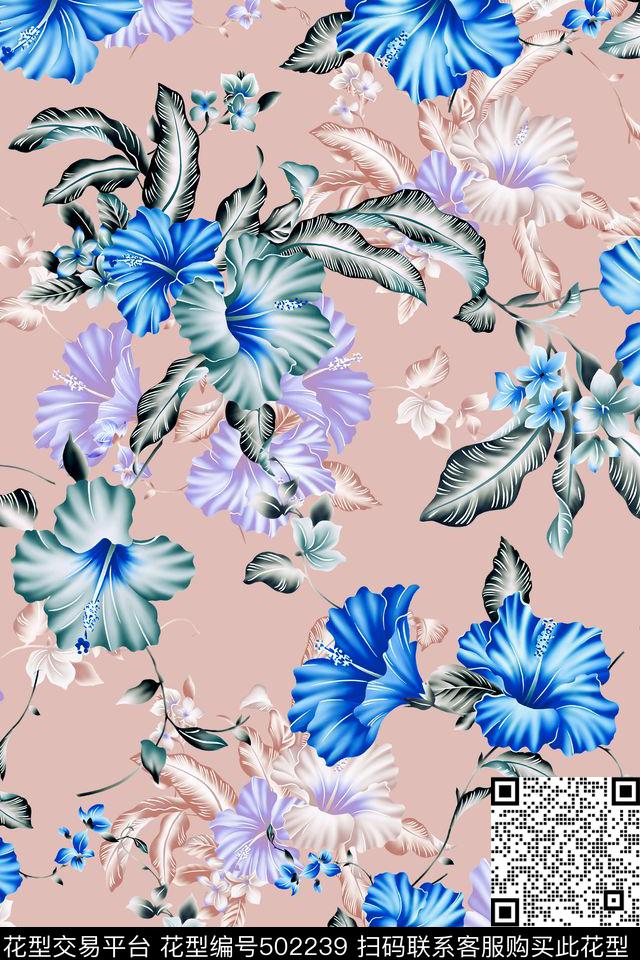 清爽花朵时尚数码印花华亿平台下载（图片编号: 502239） - 瓦栏（Walan）