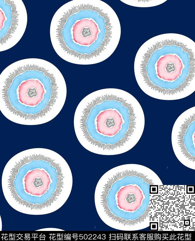 圈圈带须须花甜美晕染花朵传统印花华亿平台下载（图片编号: 502243） - 瓦栏（Walan）