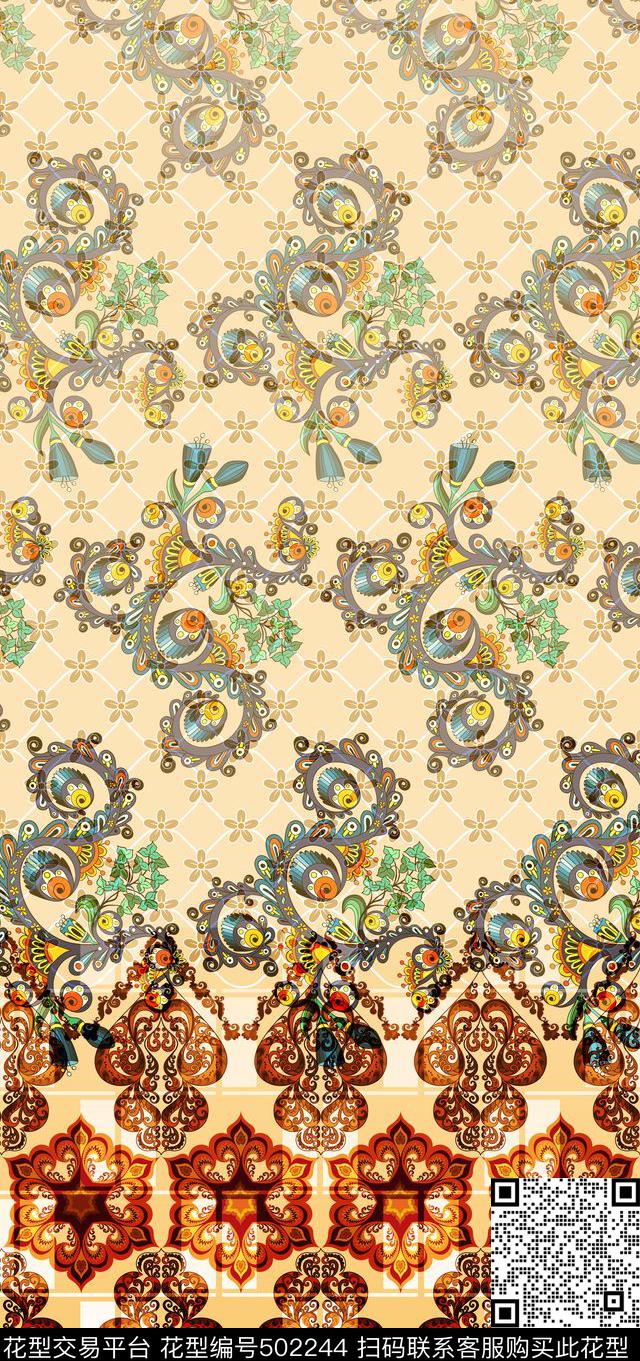 定位渐变欧式花纹数码印花华亿平台下载（图片编号: 502244） - 瓦栏（Walan）