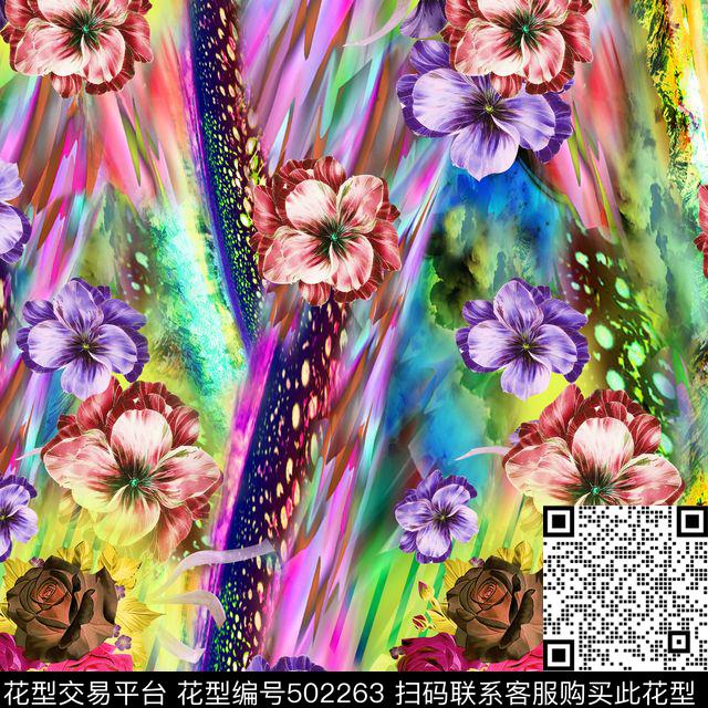 抽象花卉几何数码印花华亿平台下载（图片编号: 502263） - 瓦栏（Walan）