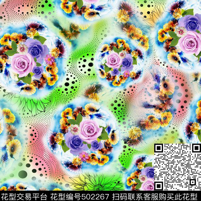 抽象花卉几何数码印花华亿平台下载（图片编号: 502267） - 瓦栏（Walan）