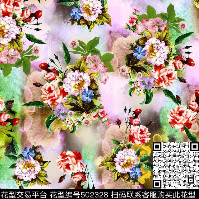 抽象花卉几何数码印花华亿平台下载（图片编号: 502328） - 瓦栏（Walan）