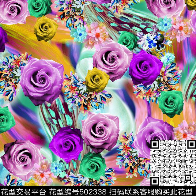 抽象花卉几何数码印花华亿平台下载（图片编号: 502338） - 瓦栏（Walan）
