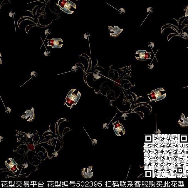 男装衬衫骑士、铠甲、头盔、欧式花纹、长柄斧男装衬衫栏数码印花华亿平台下载（图片编号: 502395） - 瓦栏（Walan）