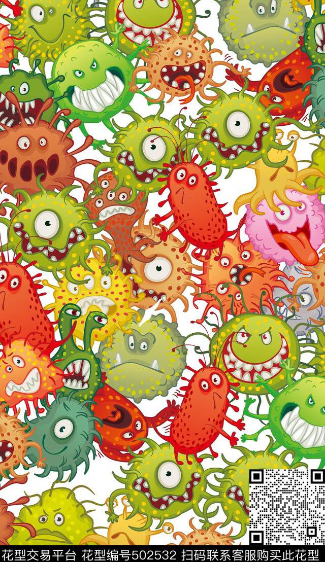 卡通几何细菌真菌病毒传统印花华亿平台下载（图片编号: 502532） - 瓦栏（Walan）