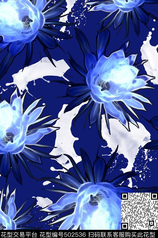 花卉女装手绘昙花数码印花华亿平台下载（图片编号: 502536） - 瓦栏（Walan）
