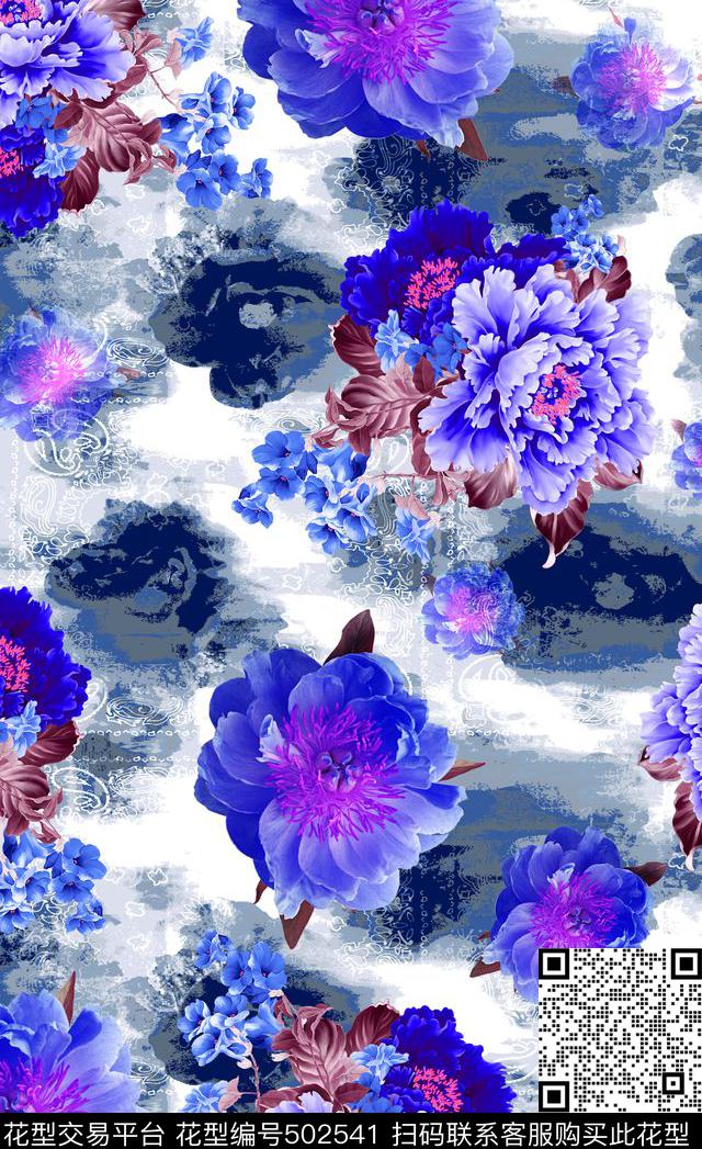 女装潮流时尚大牌青花瓷牡丹花卉数码印花华亿平台下载（图片编号: 502541） - 瓦栏（Walan）