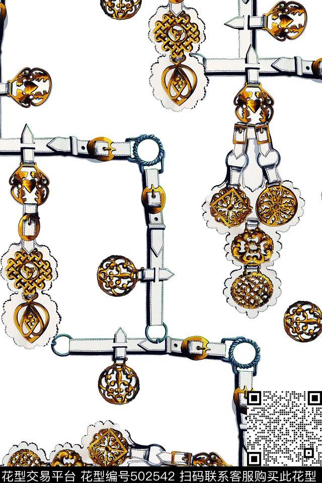 复古皮带装饰花纹圆盘时尚外套数码印花华亿平台下载（图片编号: 502542） - 瓦栏（Walan）