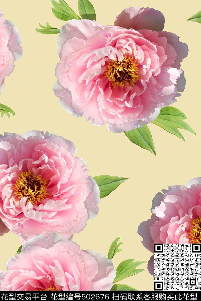 专色底花卉牡丹数码印花华亿平台下载（图片编号: 502676） - 瓦栏（Walan）