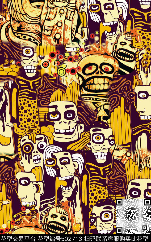 手绘时尚欧美部落复古人物万圣节走秀时装周大牌男装女装袜子裤子抽象几何圆点涂鸦H【抽象】B【品质男装】数码印花华亿平台下载（图片编号: 502713） - 瓦栏（Walan）