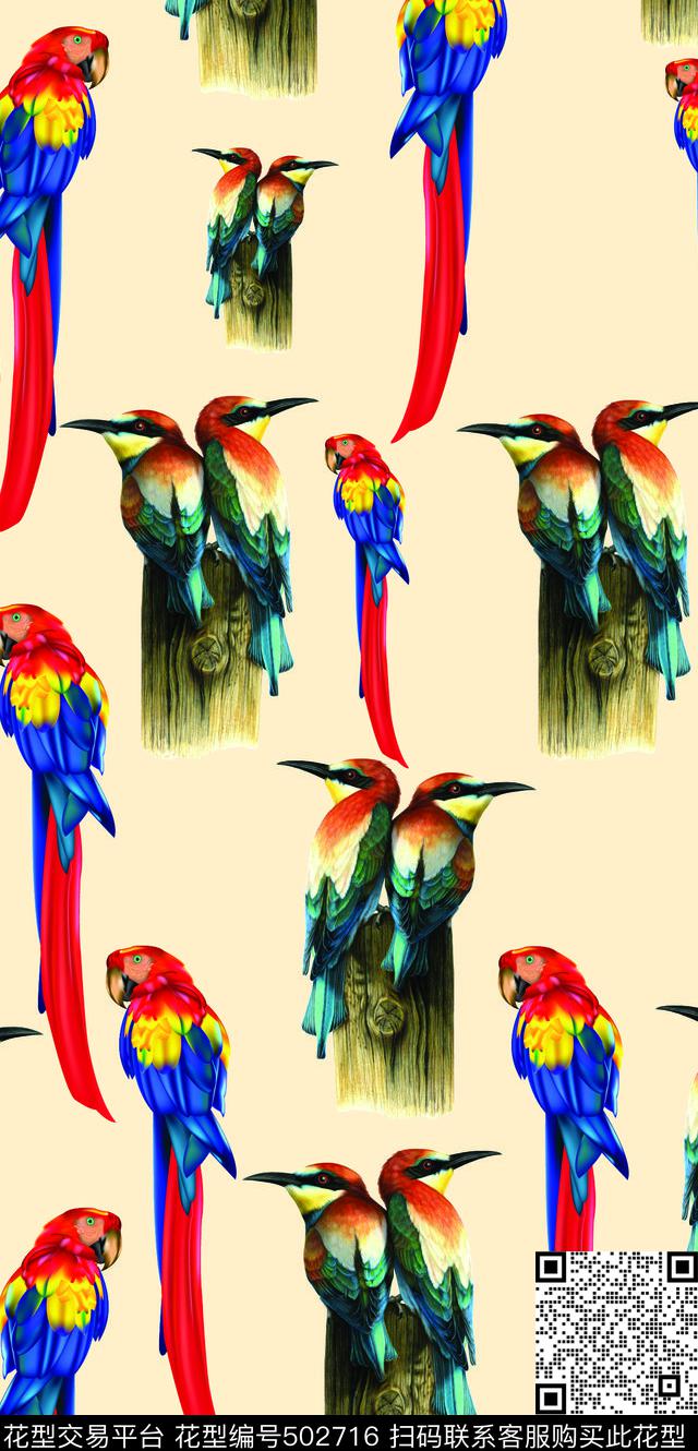 鹦鹉小鸟麻雀数码印花华亿平台下载（图片编号: 502716） - 瓦栏（Walan）