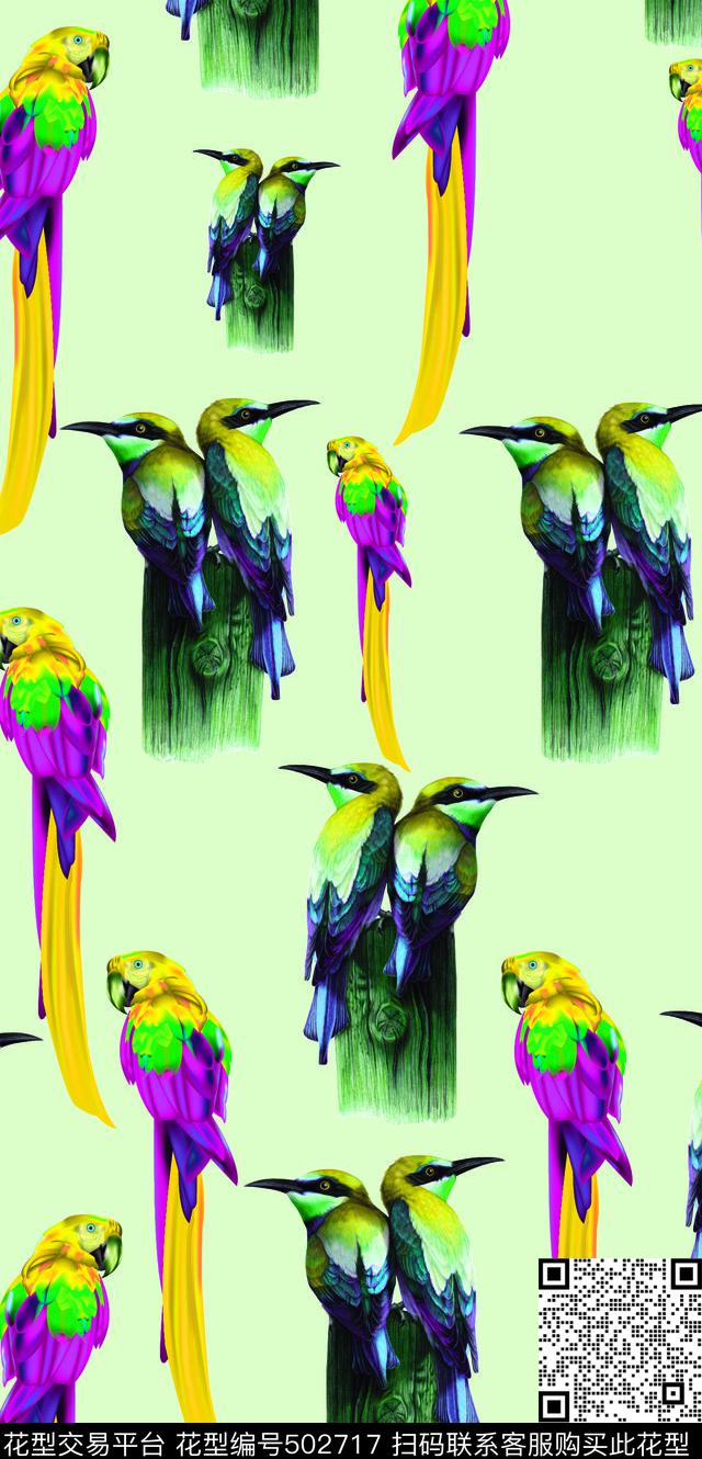 鹦鹉小鸟麻雀数码印花华亿平台下载（图片编号: 502717） - 瓦栏（Walan）