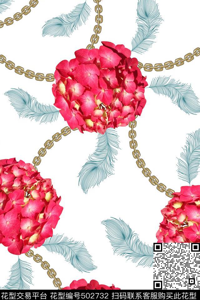 花卉专色底羽毛数码印花华亿平台下载（图片编号: 502732） - 瓦栏（Walan）