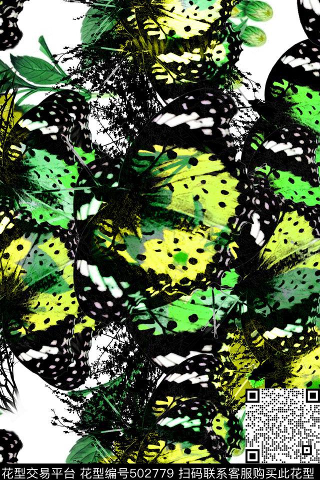 蝴蝶抽象花卉混搭热带风情数码印花华亿平台下载（图片编号: 502779） - 瓦栏（Walan）