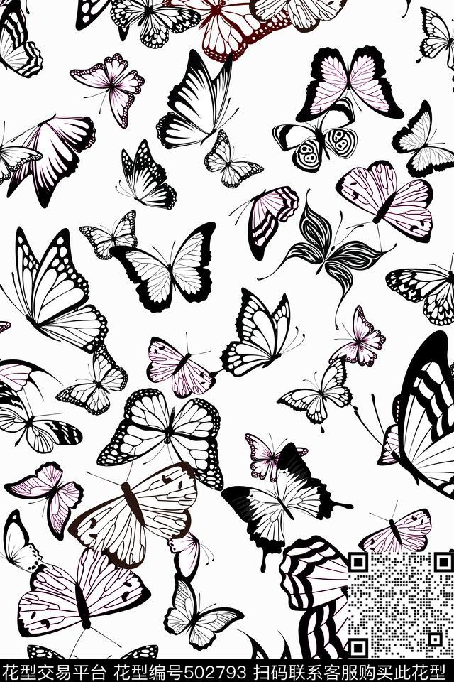 动物纹蝴蝶剪影传统印花华亿平台下载（图片编号: 502793） - 瓦栏（Walan）