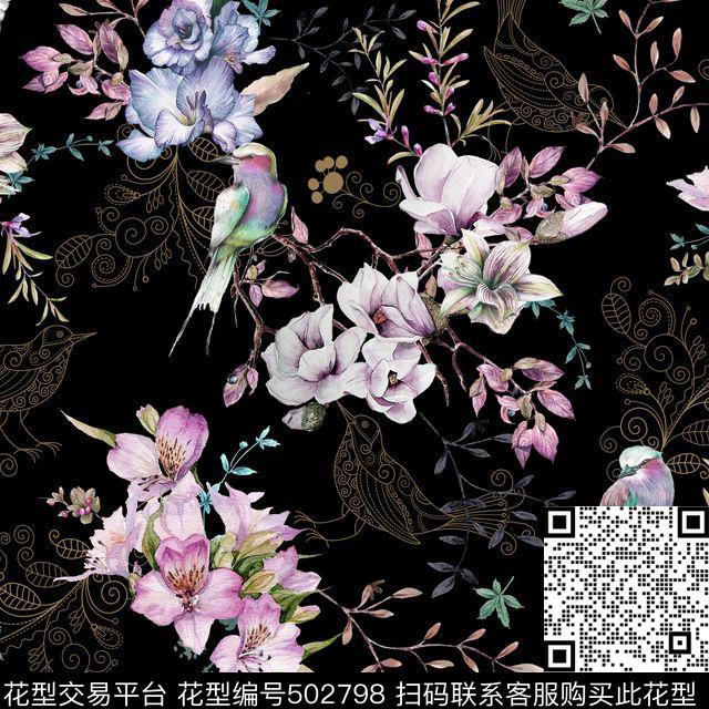 花卉手绘手绘花卉数码印花华亿平台下载（图片编号: 502798） - 瓦栏（Walan）