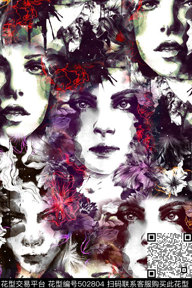 女人头像手绘水彩数码印花华亿平台下载（图片编号: 502804） - 瓦栏（Walan）