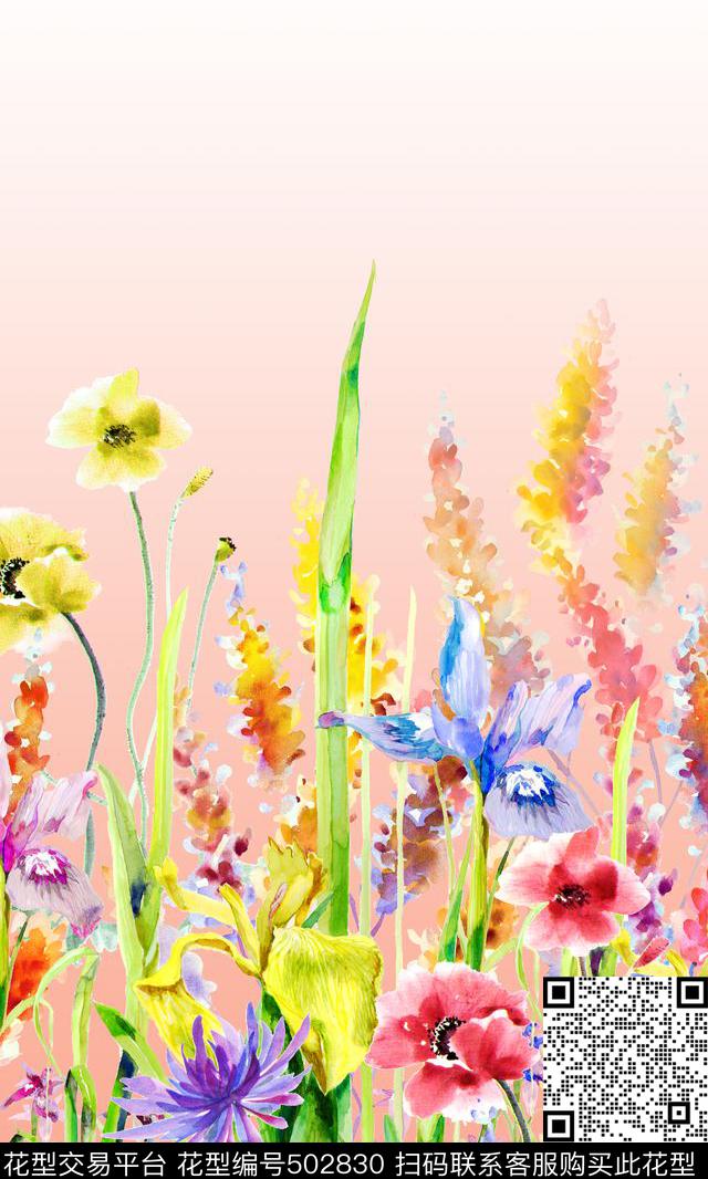 花卉时尚水彩数码印花华亿平台下载（图片编号: 502830） - 瓦栏（Walan）