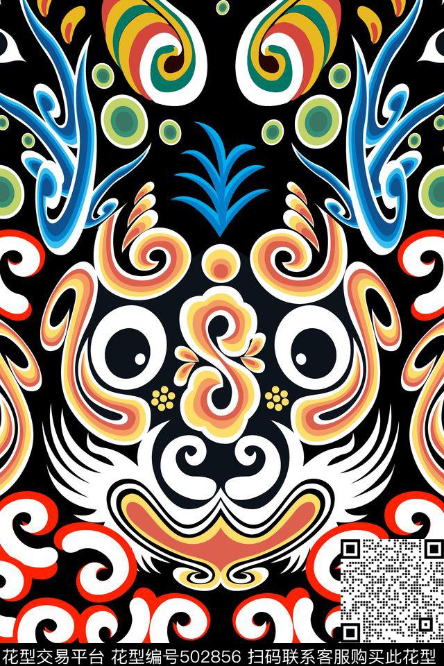 抽象脸谱手绘传统印花华亿平台下载（图片编号: 502856） - 瓦栏（Walan）