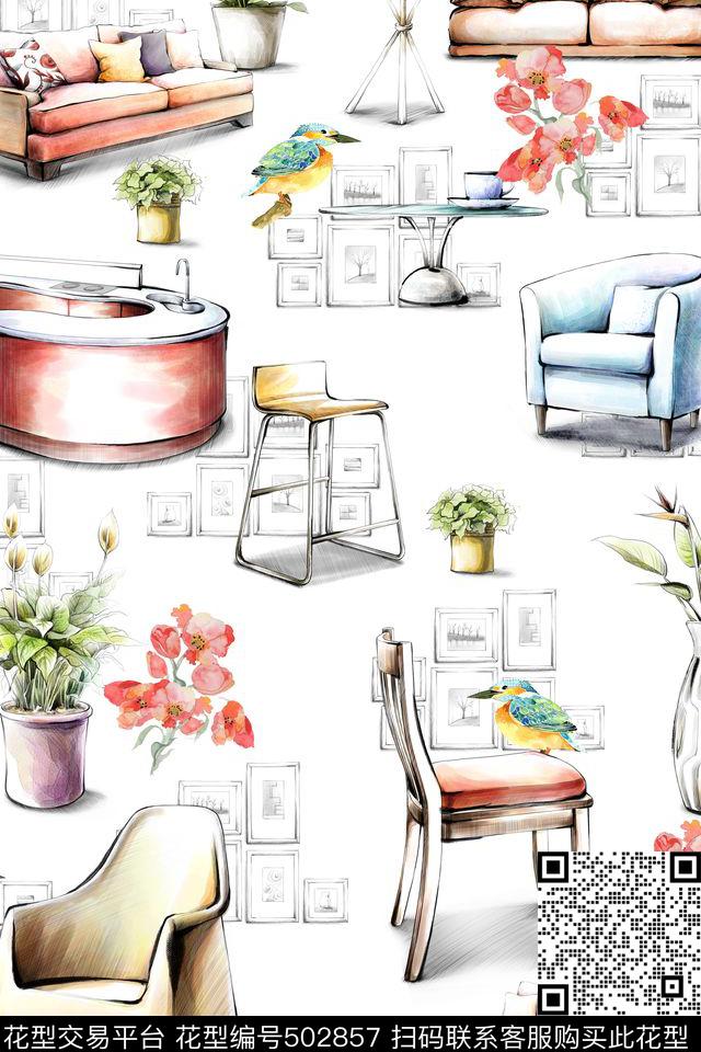 花卉潮流时尚大牌手绘装饰品数码印花华亿平台下载（图片编号: 502857） - 瓦栏（Walan）