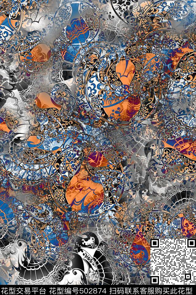 街拍欧美时装男女时尚休闲青花瓷民族风数码印花华亿平台下载（图片编号: 502874） - 瓦栏（Walan）