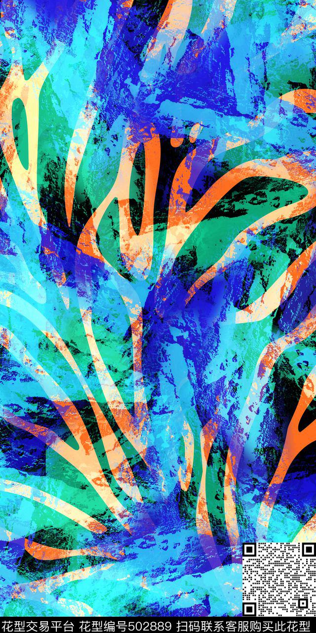 时尚写意线条色块数码印花华亿平台下载（图片编号: 502889） - 瓦栏（Walan）