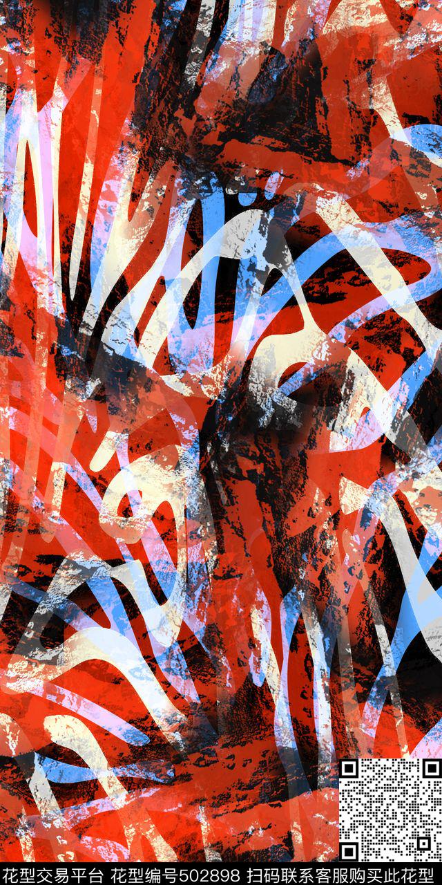 时尚写意条纹色块数码印花华亿平台下载（图片编号: 502898） - 瓦栏（Walan）