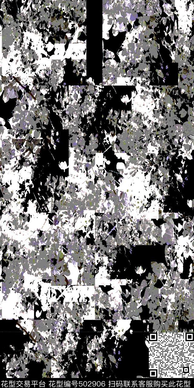 时尚大气黑色底灰白色调数码印花华亿平台下载（图片编号: 502906） - 瓦栏（Walan）