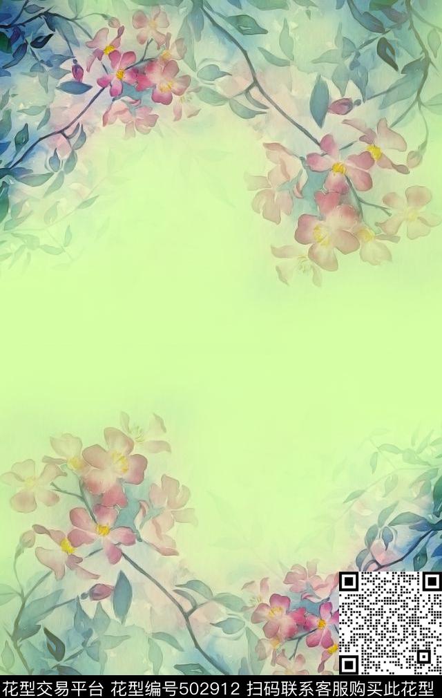 手绘水彩花卉数码印花华亿平台下载（图片编号: 502912） - 瓦栏（Walan）