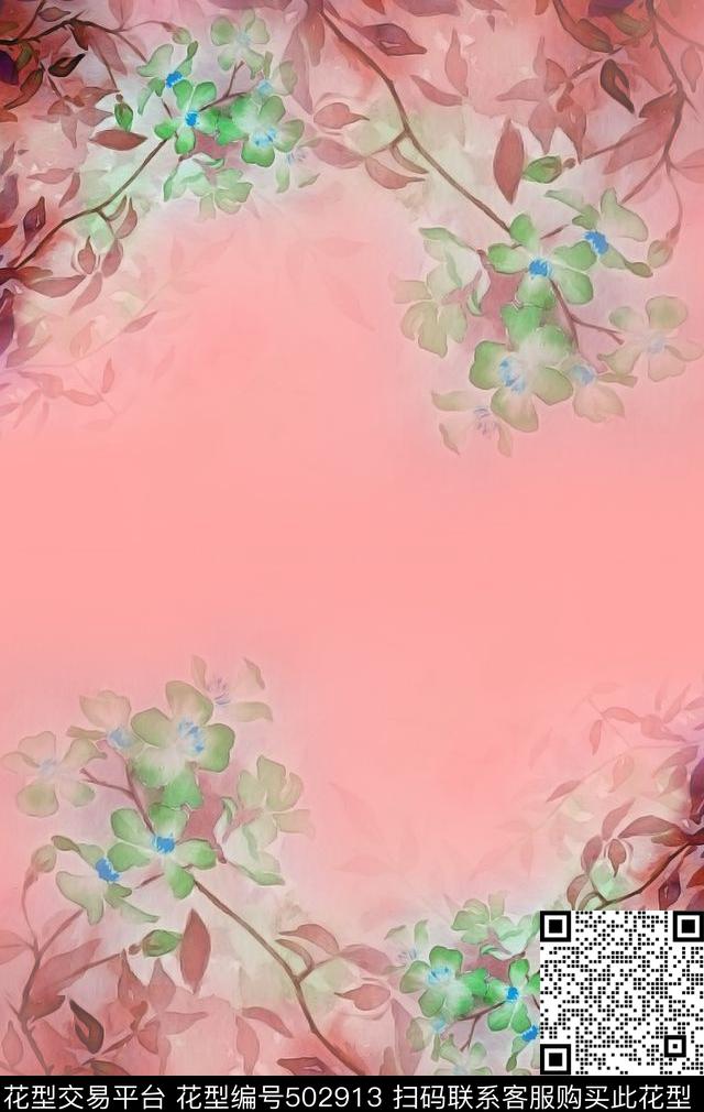 手绘水彩花卉数码印花华亿平台下载（图片编号: 502913） - 瓦栏（Walan）