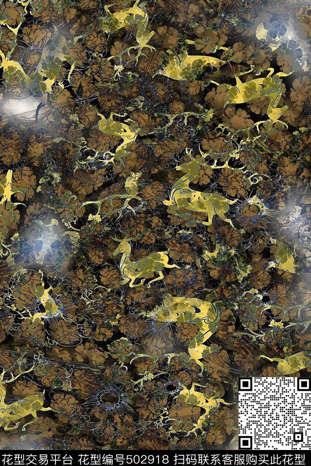 复古风暗金色藏羚羊数码印花华亿平台下载（图片编号: 502918） - 瓦栏（Walan）